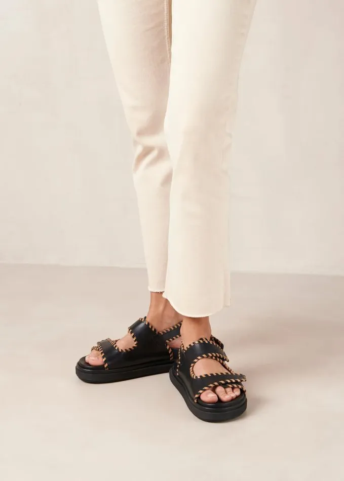 ALOHAS Sandals Women Barrel 8211 Black And Brown Leather Sandals
