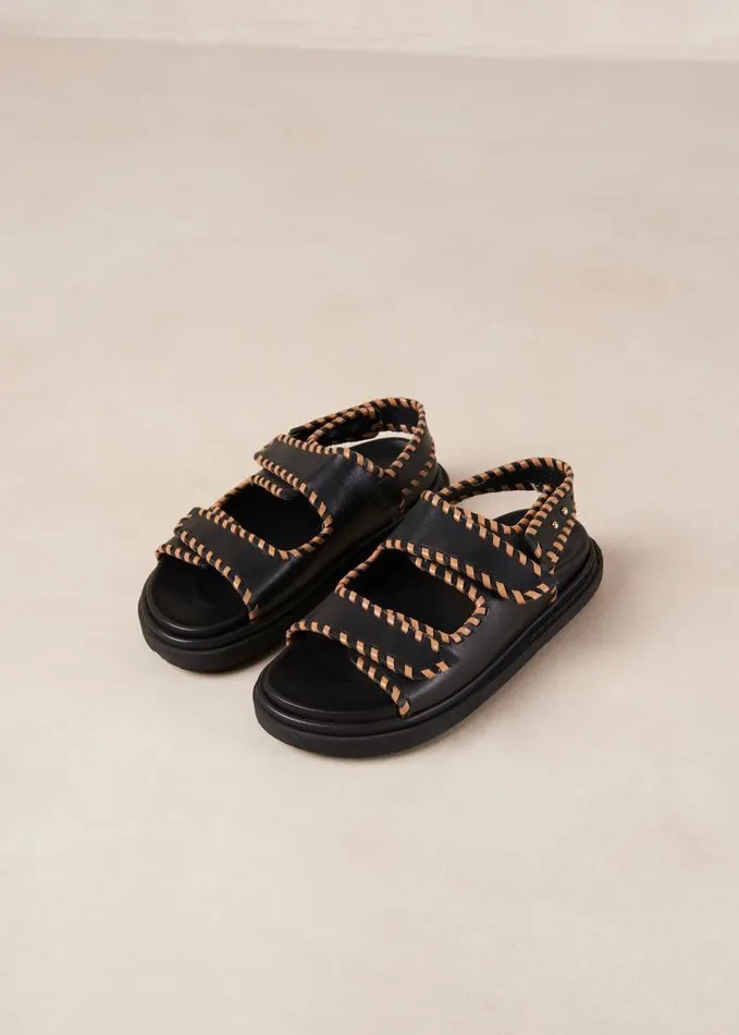 ALOHAS Sandals Women Barrel 8211 Black And Brown Leather Sandals