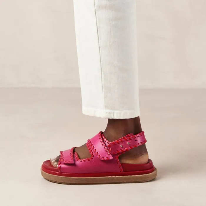 ALOHAS Sandals Women Barrel 8211 Red And Pink Leather Sandals