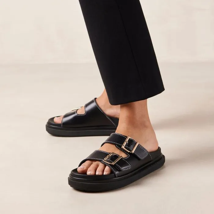 ALOHAS Sandals Women Buckle Strap 8211 Black Leather Sandals