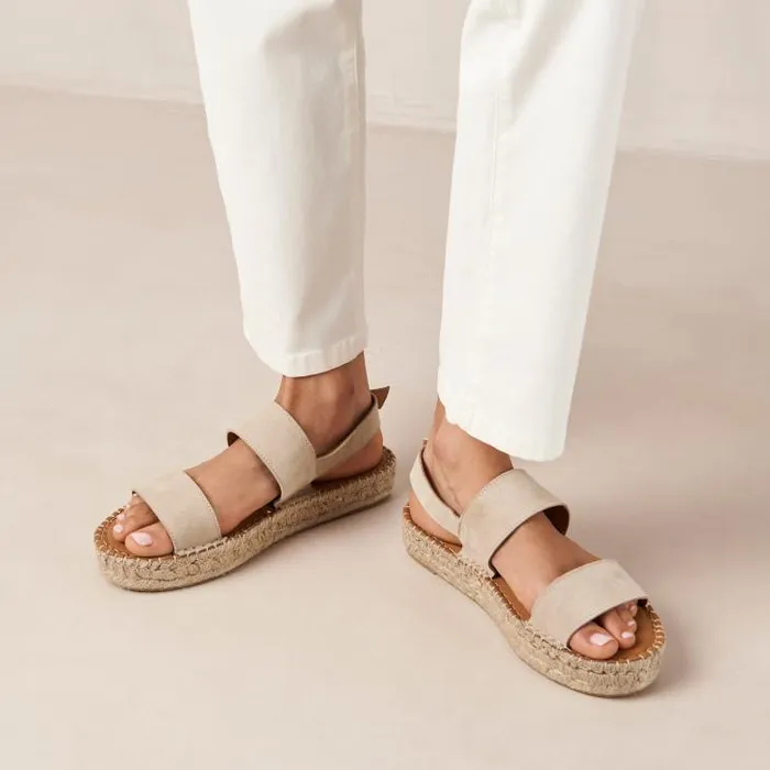 ALOHAS Sandals Women Double Strap 8211 Beige Suede Espadrilles