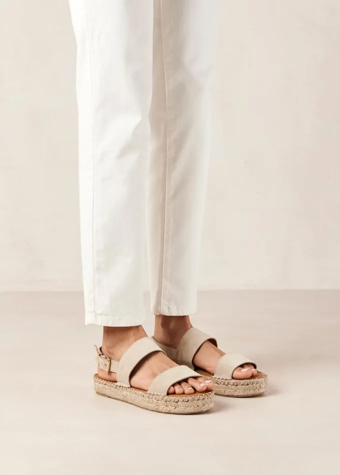 ALOHAS Sandals Women Double Strap 8211 Beige Suede Espadrilles