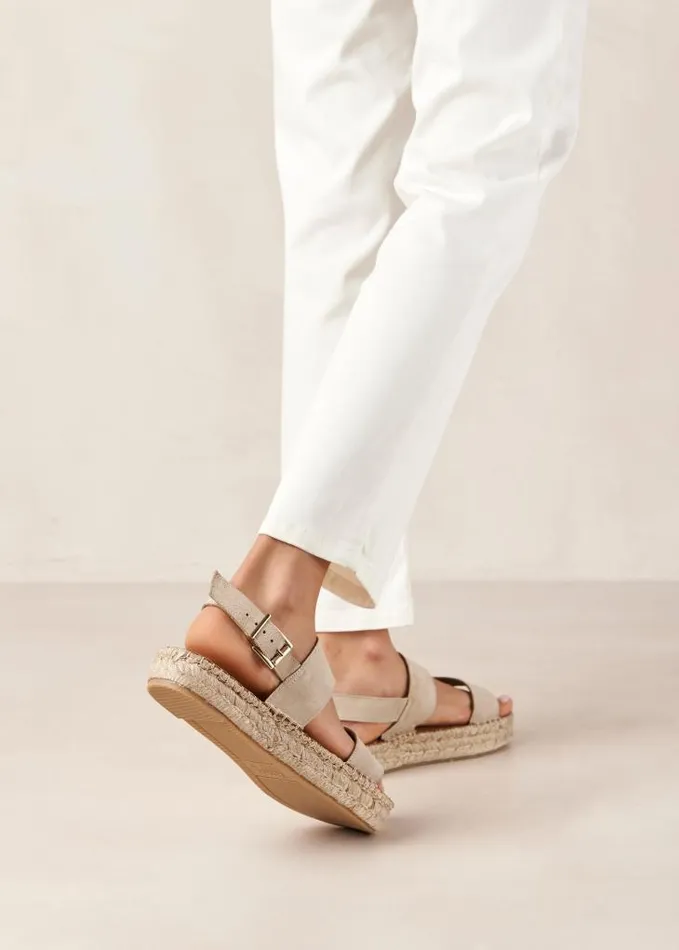ALOHAS Sandals Women Double Strap 8211 Beige Suede Espadrilles
