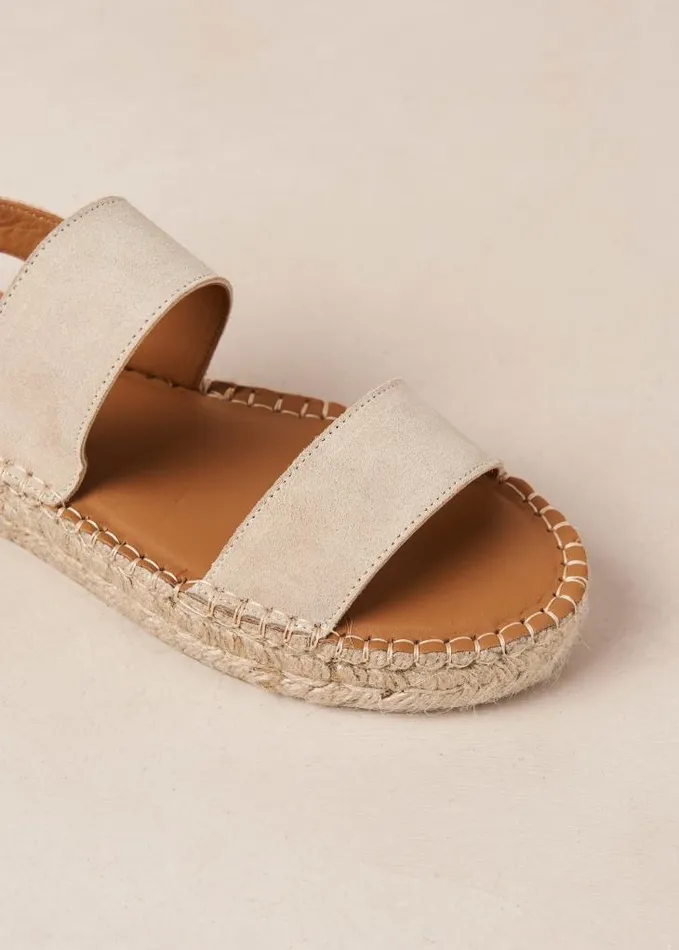 ALOHAS Sandals Women Double Strap 8211 Beige Suede Espadrilles
