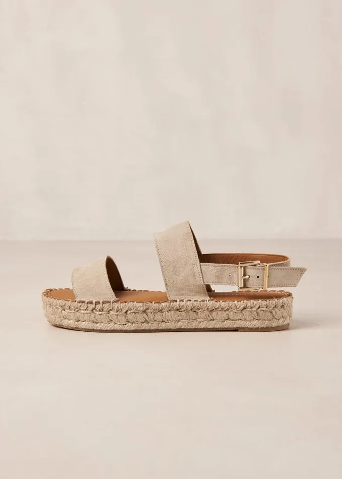 ALOHAS Sandals Women Double Strap 8211 Beige Suede Espadrilles