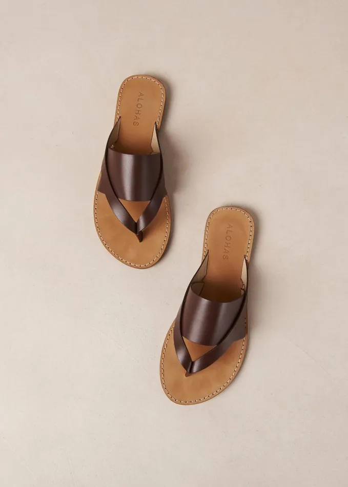 ALOHAS Sandals Women Eugene 8211 Brown Leather Thong Sandals