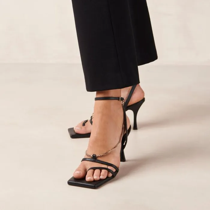 ALOHAS Sandals Women Straps Chain 8211 Black Leather Sandals