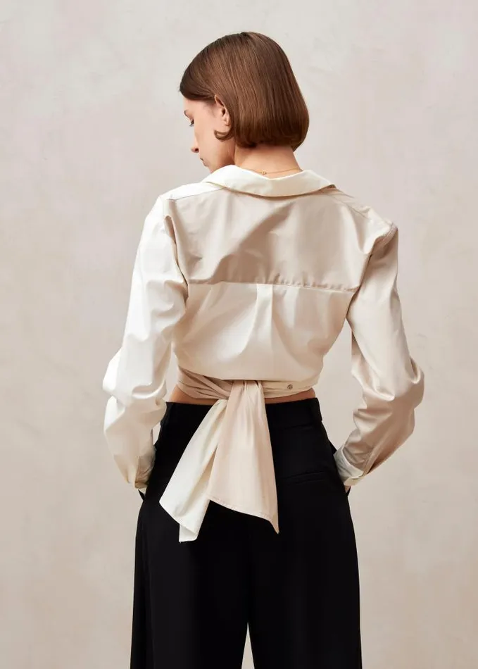 ALOHAS Shirts Women Angela 8211 Cream And Beige Cotton Shirt