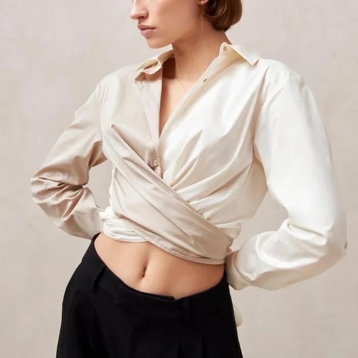 ALOHAS Shirts Women Angela 8211 Cream And Beige Cotton Shirt