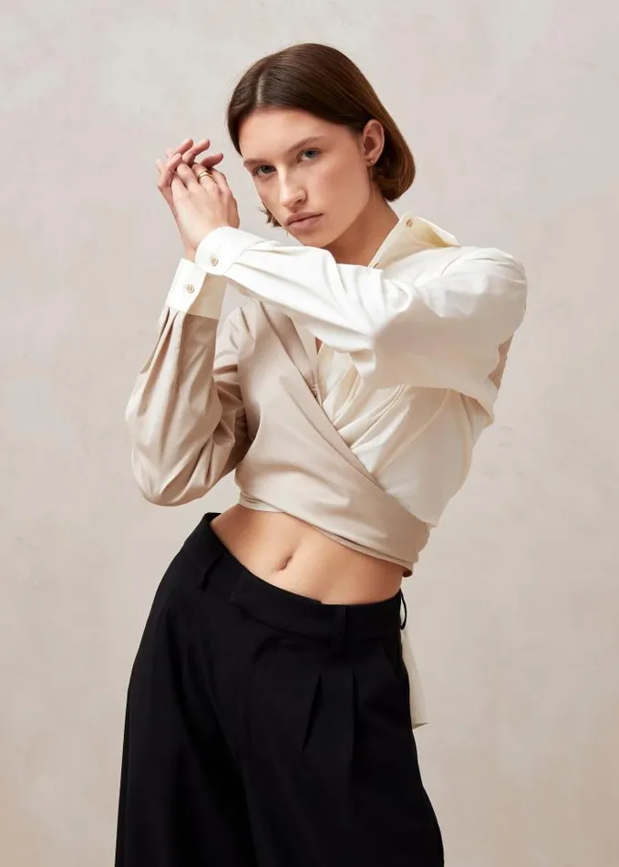 ALOHAS Shirts Women Angela 8211 Cream And Beige Cotton Shirt