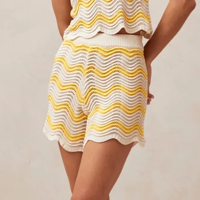 ALOHAS Shorts Women Etna 8211 Yellow and Cream Knit Shorts