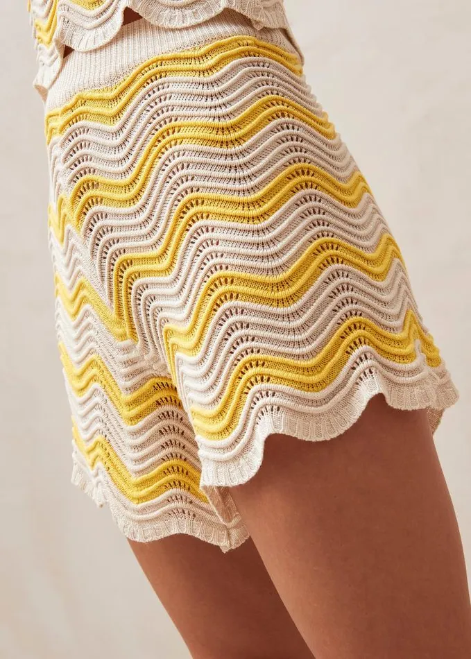 ALOHAS Shorts Women Etna 8211 Yellow and Cream Knit Shorts