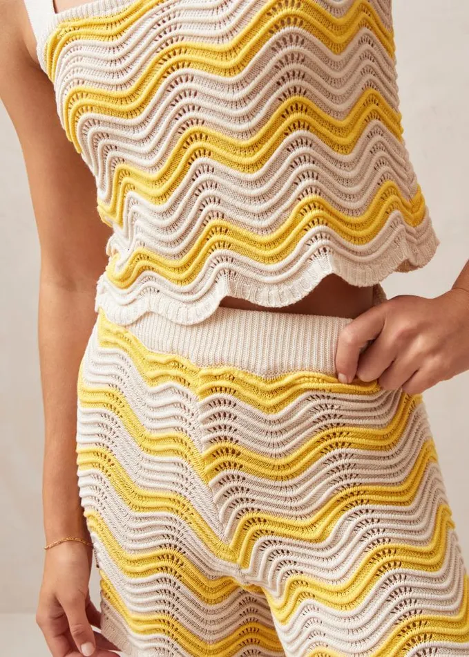 ALOHAS Shorts Women Etna 8211 Yellow and Cream Knit Shorts