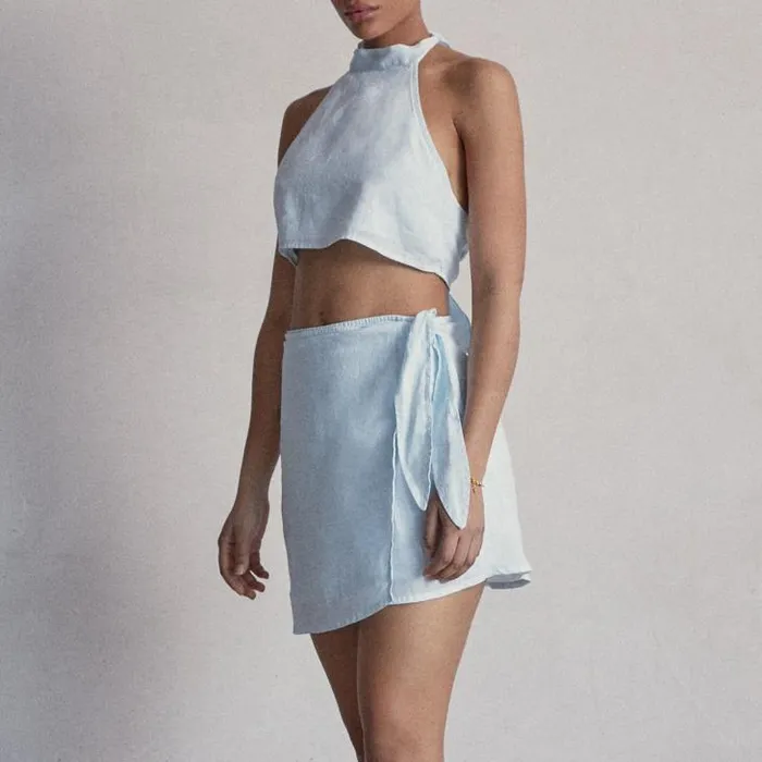 ALOHAS Skirts Women Romance 8211 Blue Linen Skirt