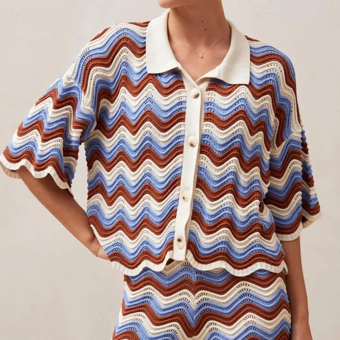 ALOHAS Sweaters and Cardigans Women Messina 8211 Blue and Brown Multicolor Knit Sweater