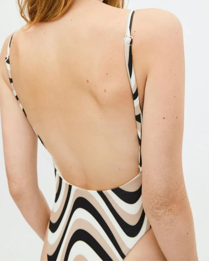 ALOHAS Swimwear Women The Arrow 8211 Black And Beige Recycled Nylon Swimsuit