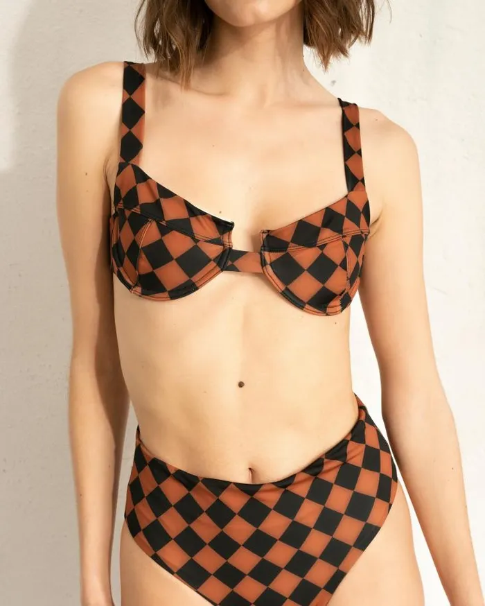 ALOHAS Swimwear Women The Loop Scacchi 8211 Black And Brown Bikini Top