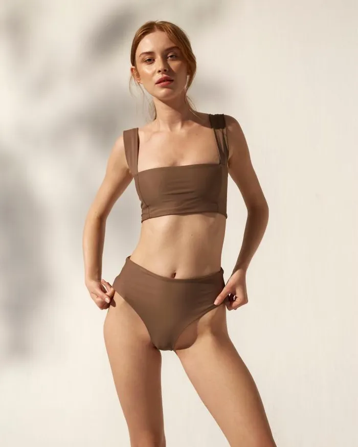 ALOHAS Swimwear Women The Pentagon 8211 Brown Recycled Nylon Bikini Bottom