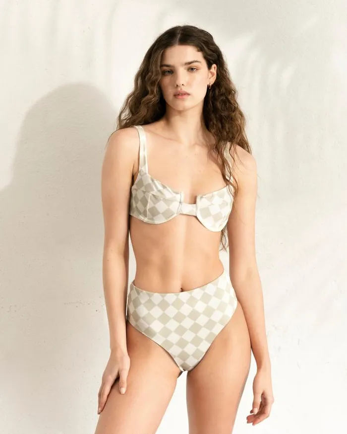 ALOHAS Swimwear Women The Pentagon 8211 White And Green Recycled Nylon Bikini Bottom