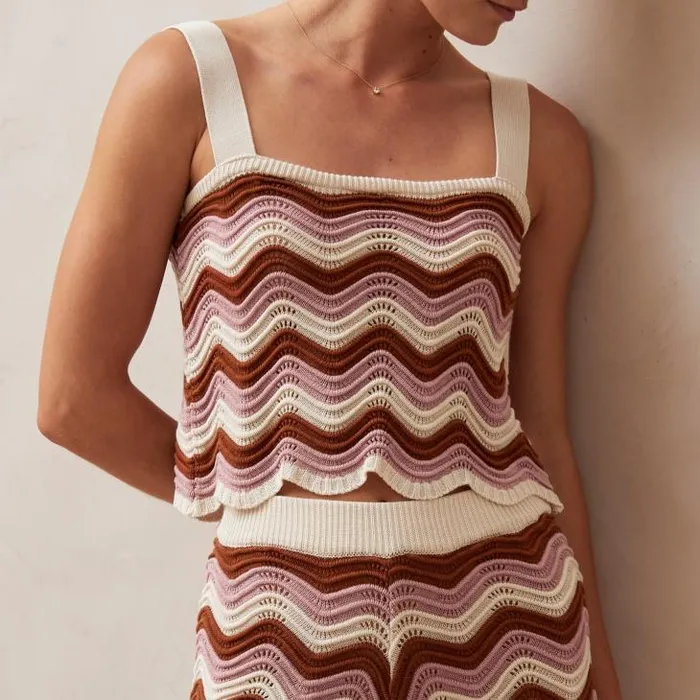 ALOHAS Tops Women Macari 8211 Pink and Brown Multicolor Knit Top