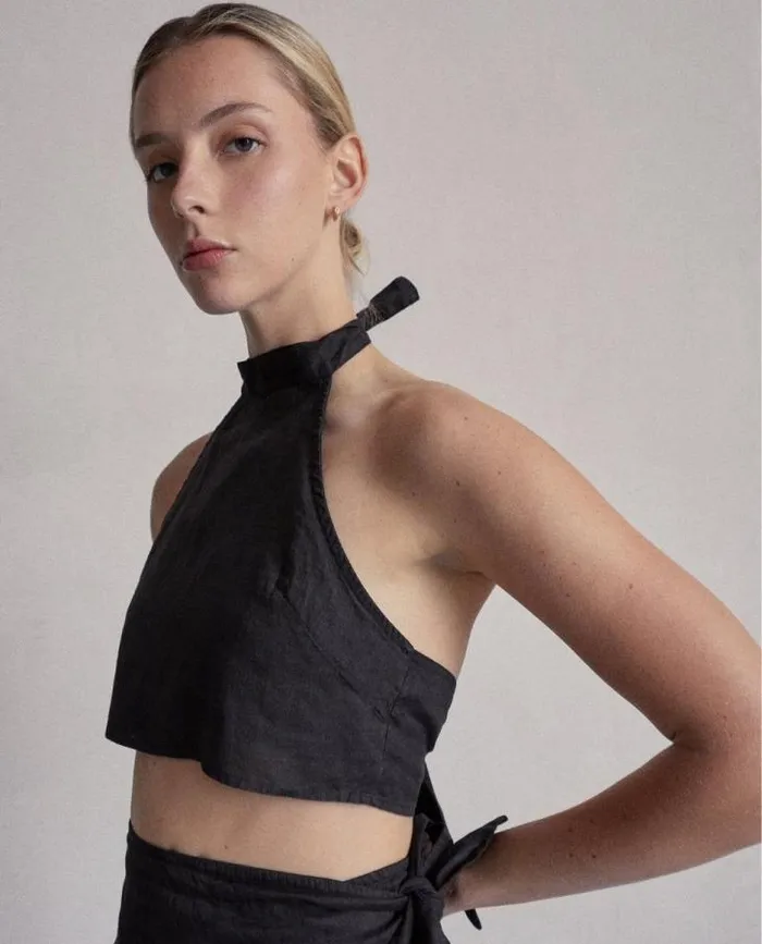 ALOHAS Tops Women Poetry 8211 Black Linen Top
