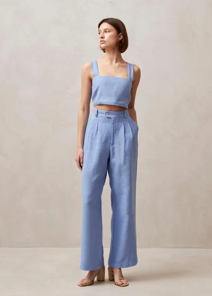 ALOHAS Tops Women Rai 8211 Blue Linen Top