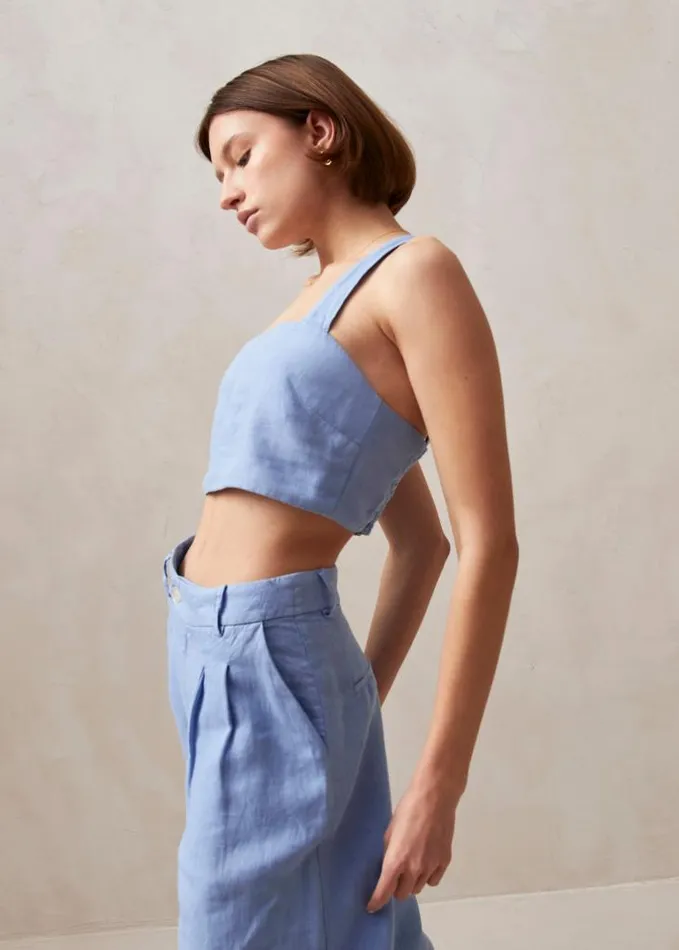 ALOHAS Tops Women Rai 8211 Blue Linen Top