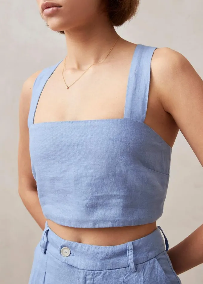 ALOHAS Tops Women Rai 8211 Blue Linen Top