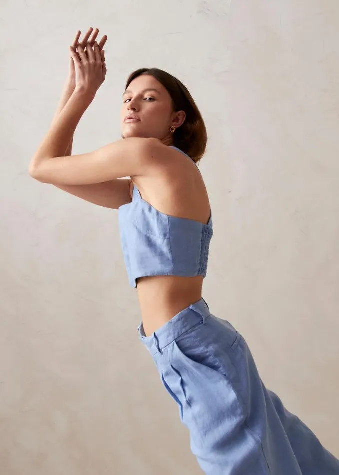 ALOHAS Tops Women Rai 8211 Blue Linen Top