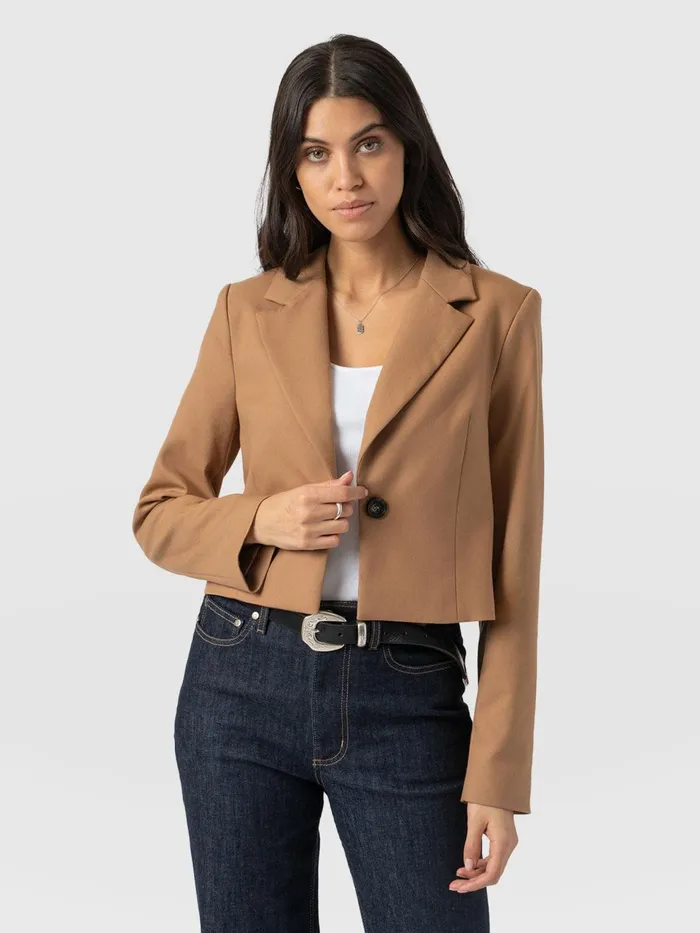 Astrid Crop Blazer 8211 Camel Camel Women Saint And Sofia Blazers