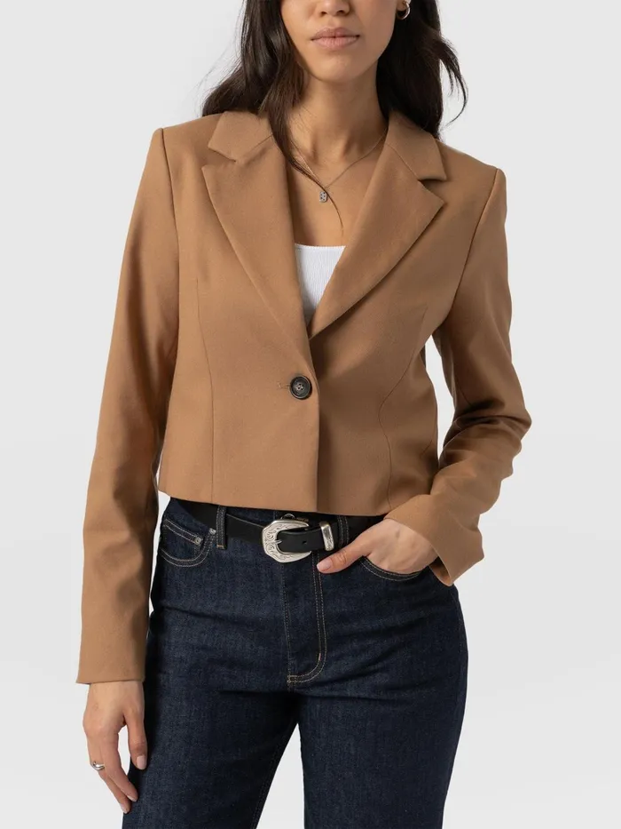 Astrid Crop Blazer 8211 Camel Camel Women Saint And Sofia Blazers