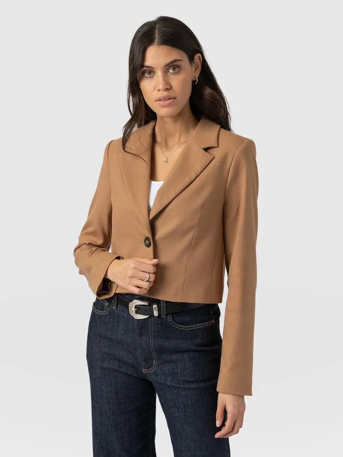 Astrid Crop Blazer 8211 Camel Camel Women Saint And Sofia Blazers