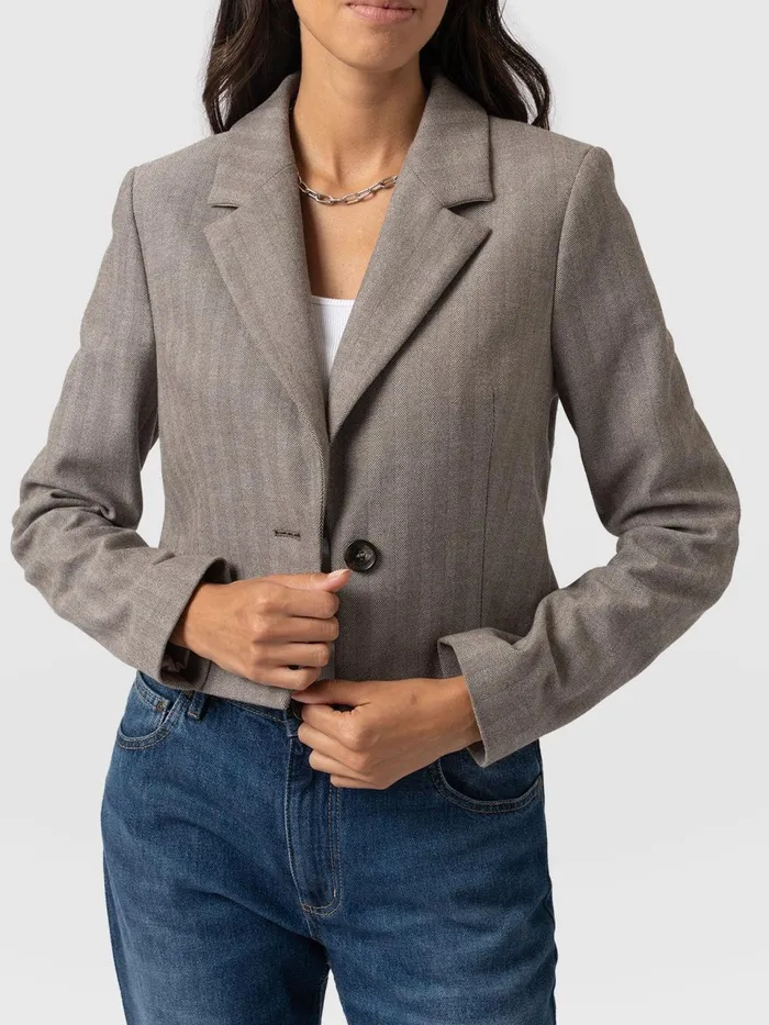 Astrid Cropped Blazer 8211 Brown Herringbone Brown Herringbone Women Saint And Sofia Blazers
