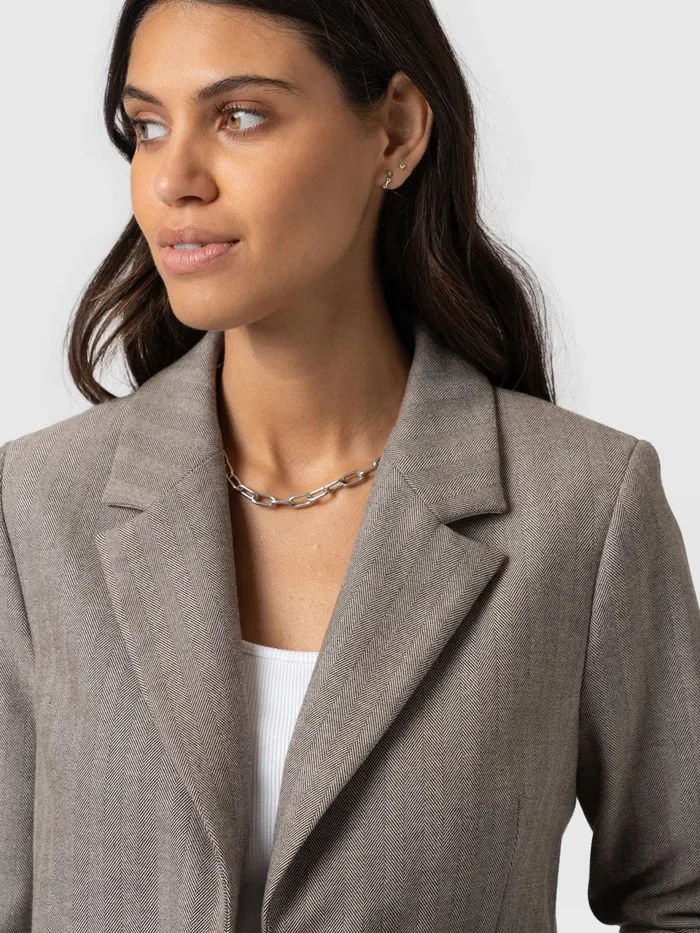 Astrid Cropped Blazer 8211 Brown Herringbone Brown Herringbone Women Saint And Sofia Blazers