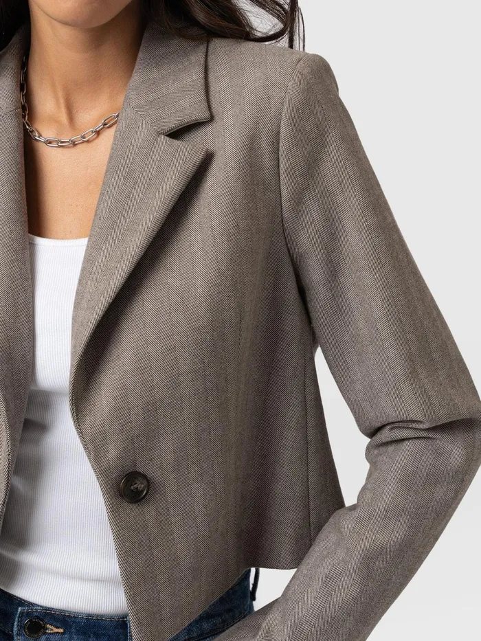 Astrid Cropped Blazer 8211 Brown Herringbone Brown Herringbone Women Saint And Sofia Blazers