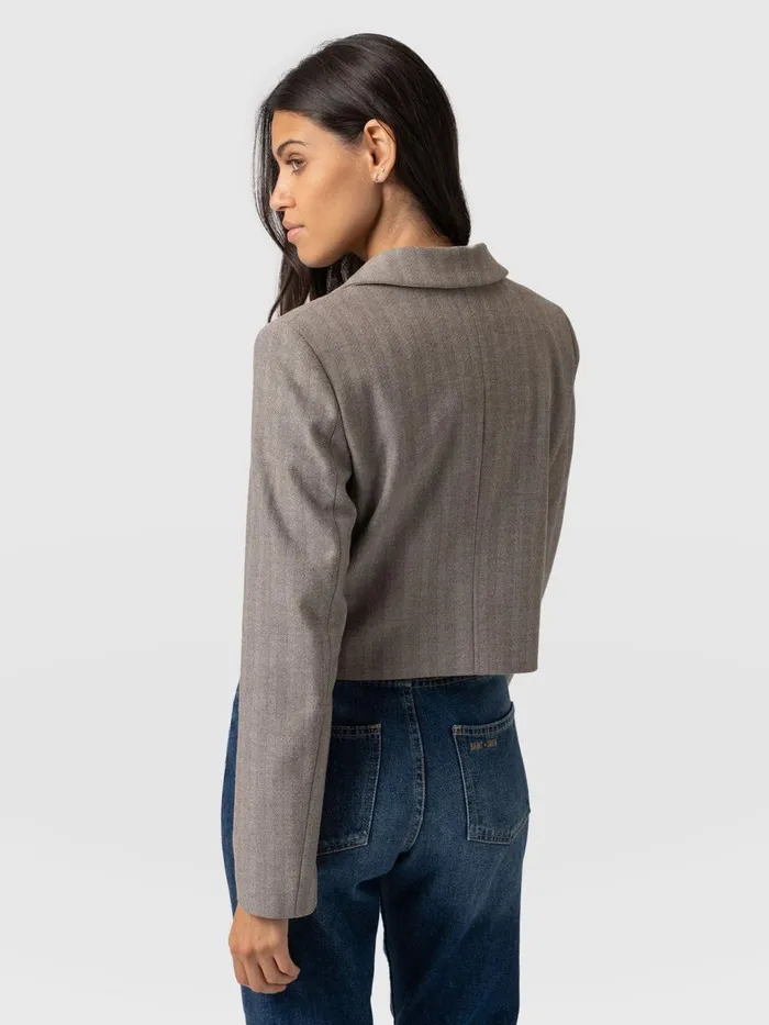 Astrid Cropped Blazer 8211 Brown Herringbone Brown Herringbone Women Saint And Sofia Blazers