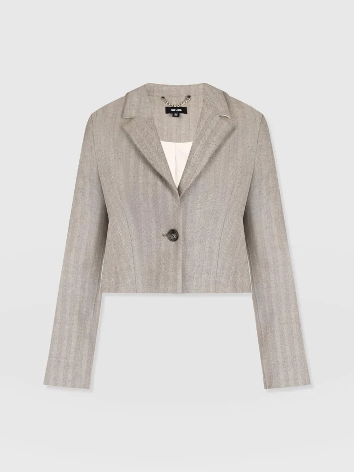 Astrid Cropped Blazer 8211 Brown Herringbone Brown Herringbone Women Saint And Sofia Blazers