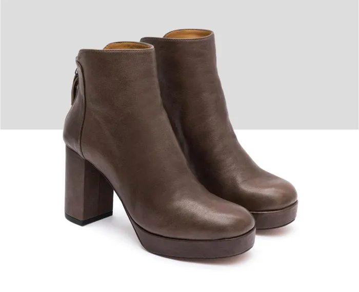 Audley Shoes High Heel Leather Booties Inaya Grey Women High Heel