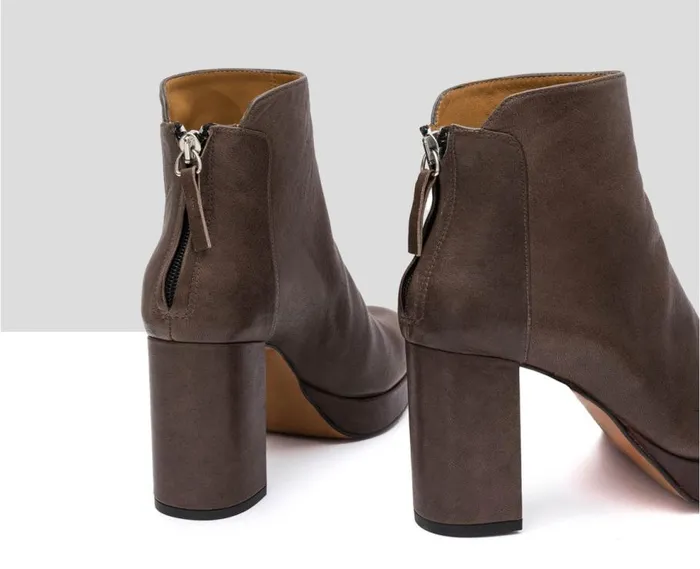 Audley Shoes High Heel Leather Booties Inaya Grey Women High Heel