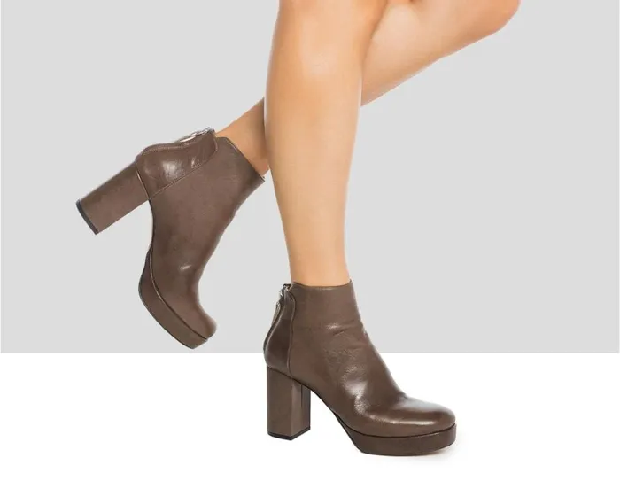Audley Shoes High Heel Leather Booties Inaya Grey Women High Heel