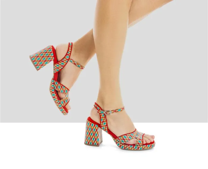 Audley Shoes High Heel Leather Sandal Lena Red Women High Heel