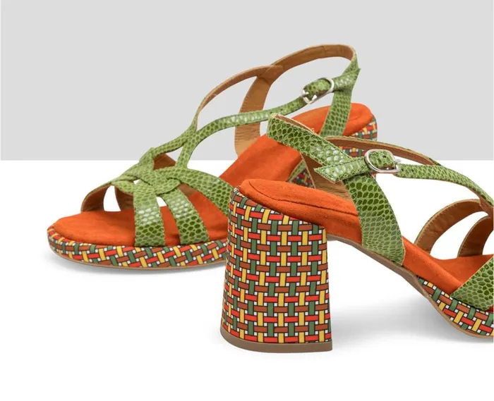 Audley Shoes High Heel Leather Sandal Leslie Green Women High Heel