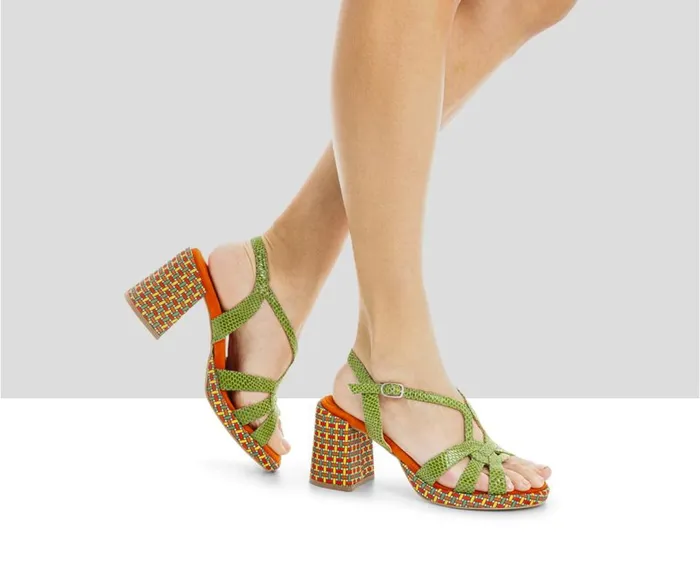 Audley Shoes High Heel Leather Sandal Leslie Green Women High Heel