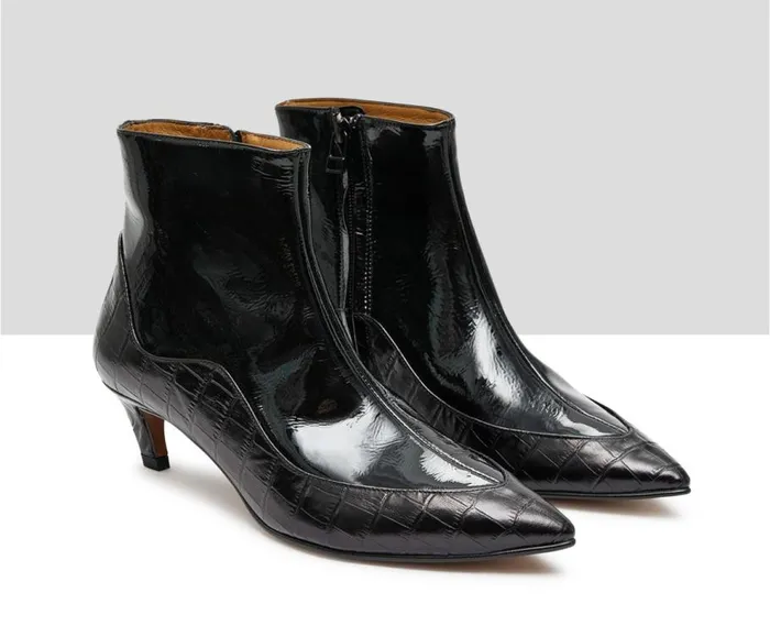 Audley Shoes Low Heel Leather Booties Kiraz Black Women Low Heel