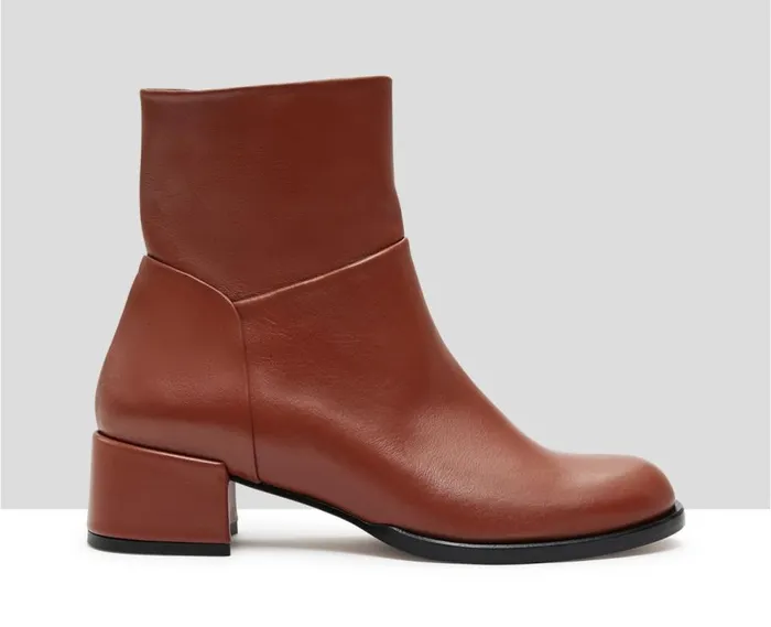 Audley Shoes Low Heel Leather Booties Kirby Brown Women Medium Heel