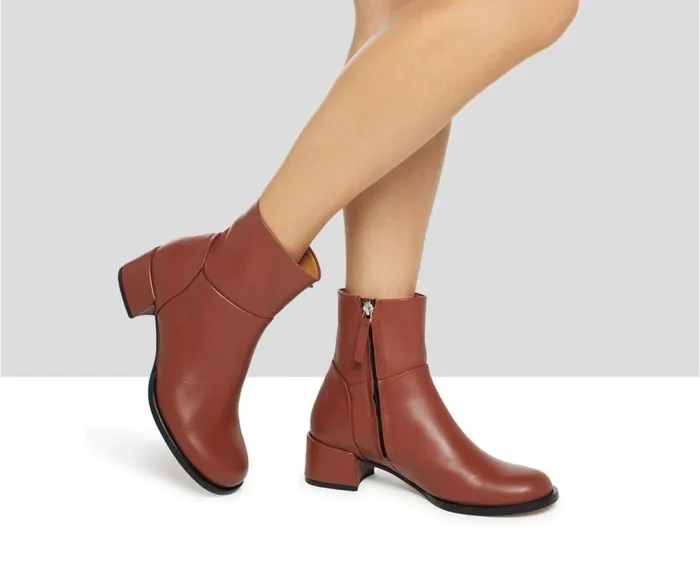 Audley Shoes Low Heel Leather Booties Kirby Brown Women Medium Heel