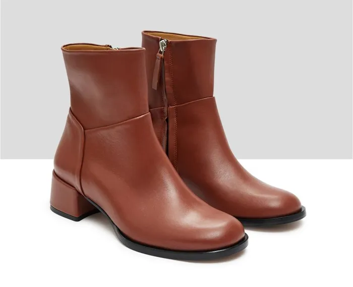 Audley Shoes Low Heel Leather Booties Kirby Brown Women Medium Heel