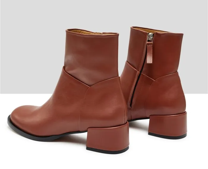 Audley Shoes Low Heel Leather Booties Kirby Brown Women Medium Heel
