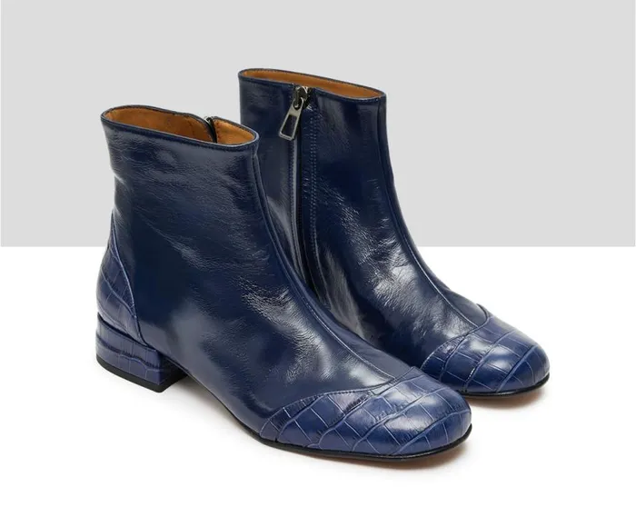 Audley Shoes Low Heel Leather Booties Kumar Blue Women Medium Heel