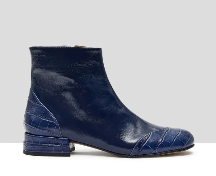 Audley Shoes Low Heel Leather Booties Kumar Blue Women Medium Heel